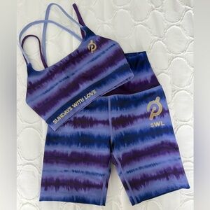 Peloton Purple and Blue Tie-Dye Fabric - Bike Shorts and Bra Set